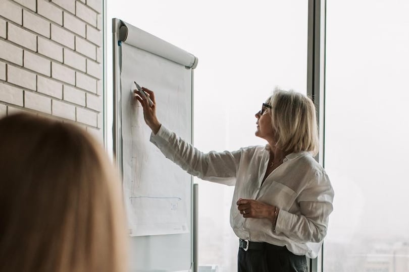 Instructor writing on a white board